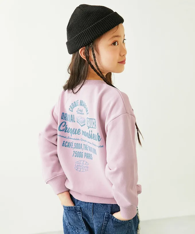 日本 devirock - 熱銷定番 女孩印花縮口長袖上衣-花朵-薄荷綠