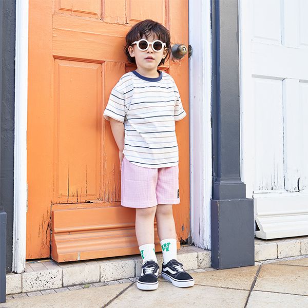 日本 b-ROOM - 華夫格柔軟舒適大口袋短褲-灰藍