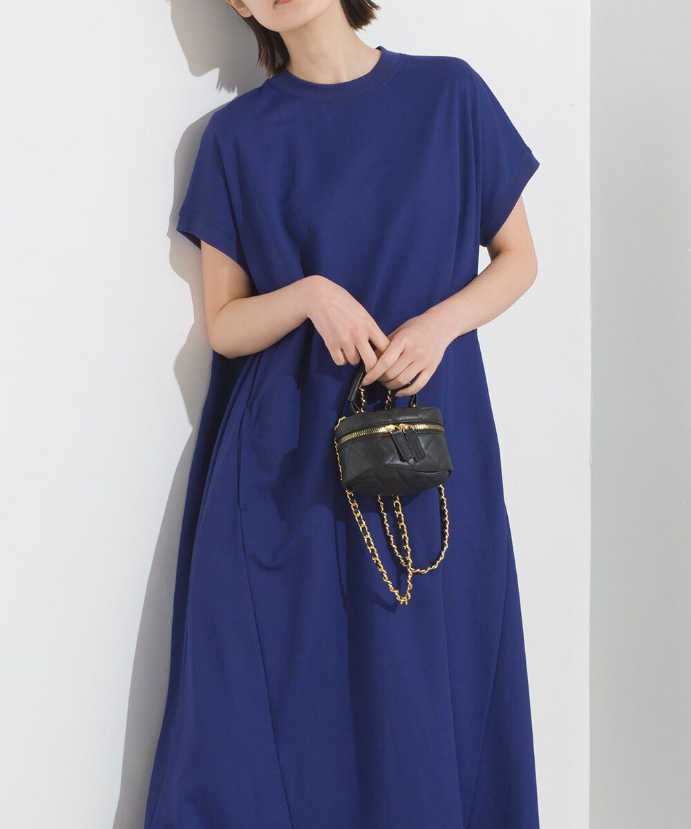 日本 OMNES - 涼感機能 嫘縈混圓領短袖洋裝-摩卡