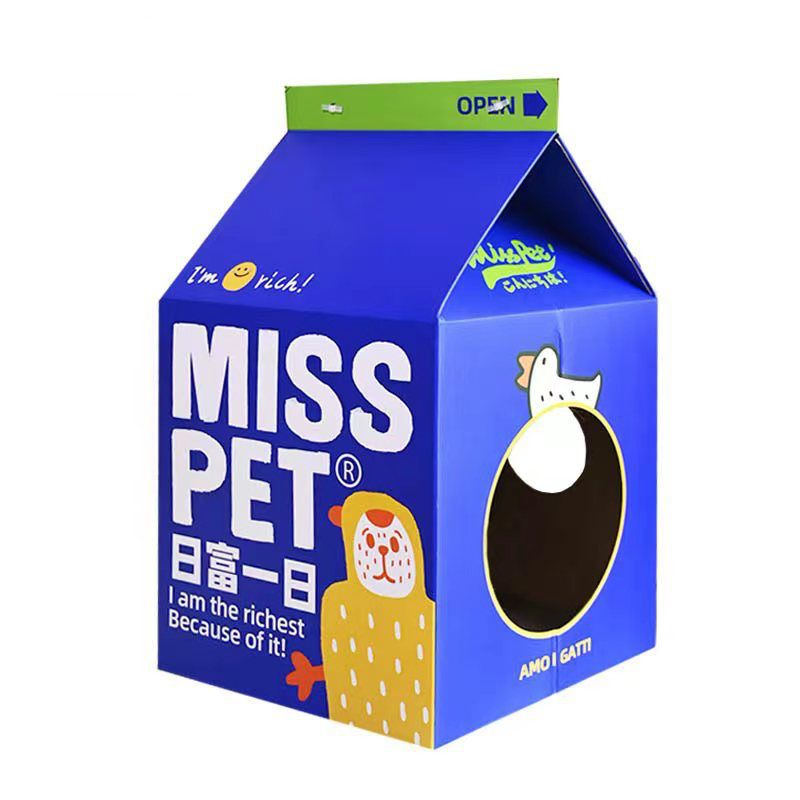 瓦愣紙製造型貓抓屋-草莓牛奶盒-粉色 (38.7x32x32.5cm)