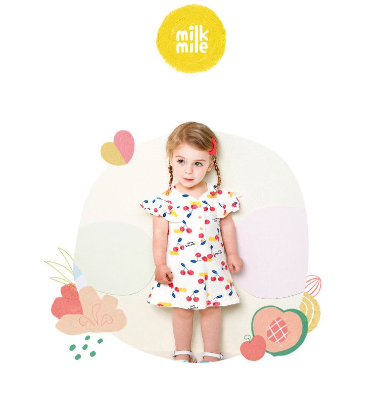 韓國 milk mile - 荷葉袖櫻桃洋裝-象牙白