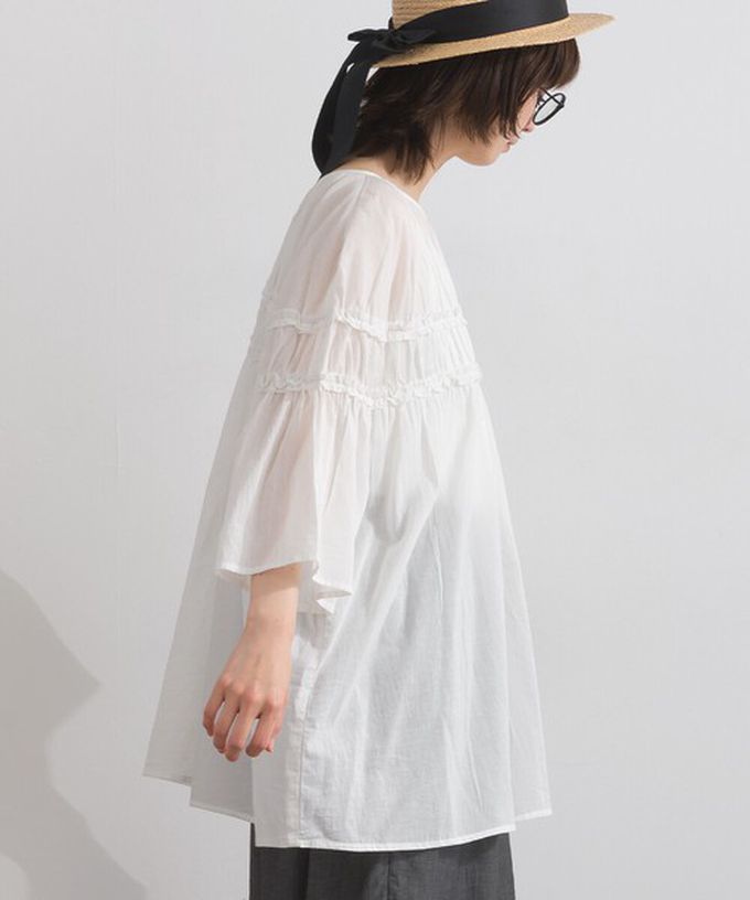 日本 Lupilien - 100%棉 輕盈感皺摺廓形五分袖上衣-萊姆綠