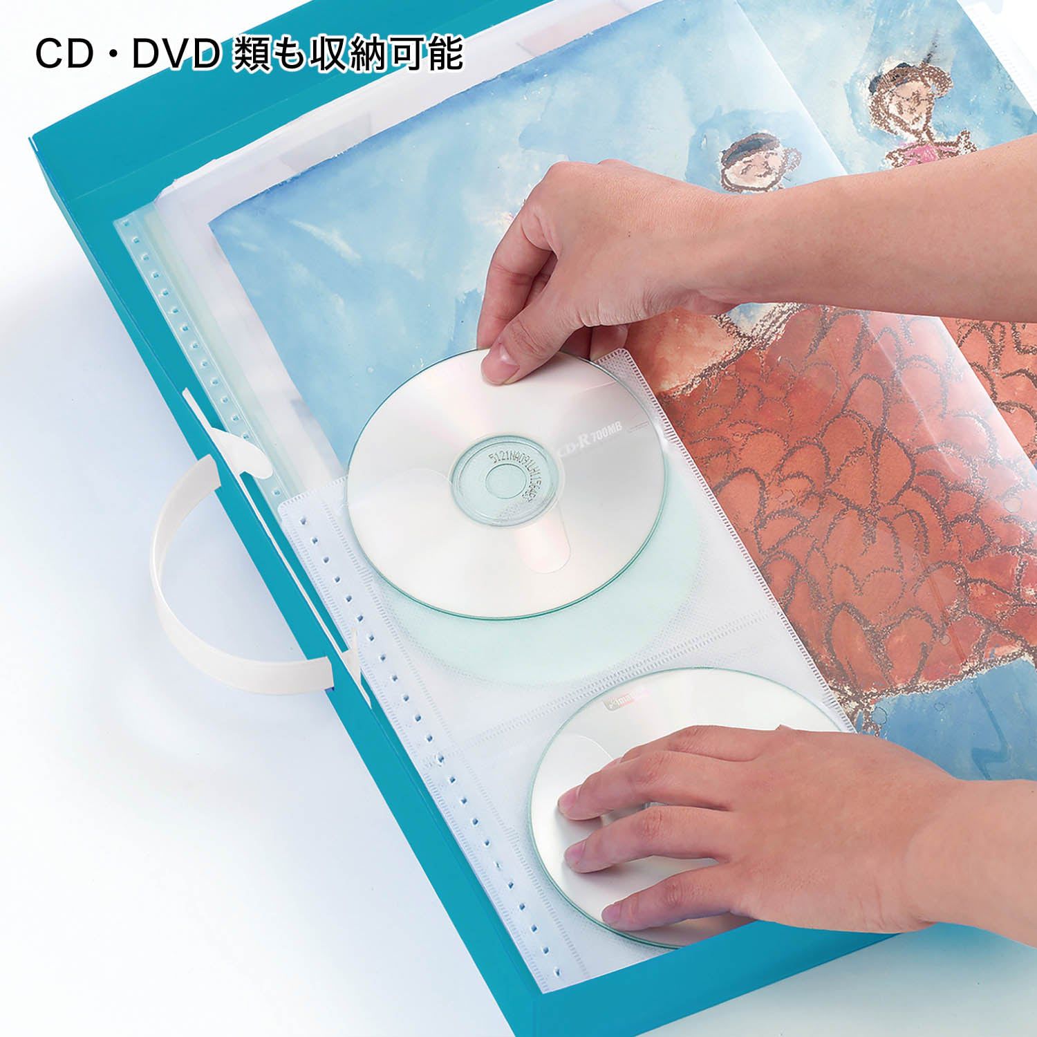 日本千趣會 - 美勞作品收納盒(附提把)-灰白 (42x29.5x4.5cm)