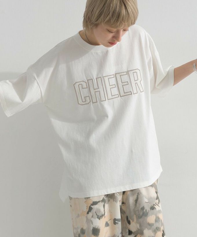 日本 le colis - 天竺棉蕾絲CHEER落肩短袖上衣-黑