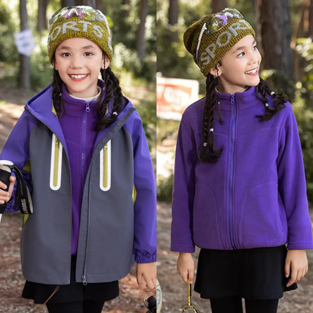 4級防水x保暖搖粒絨兩件式衝鋒外套-安全反光條-拼色紫