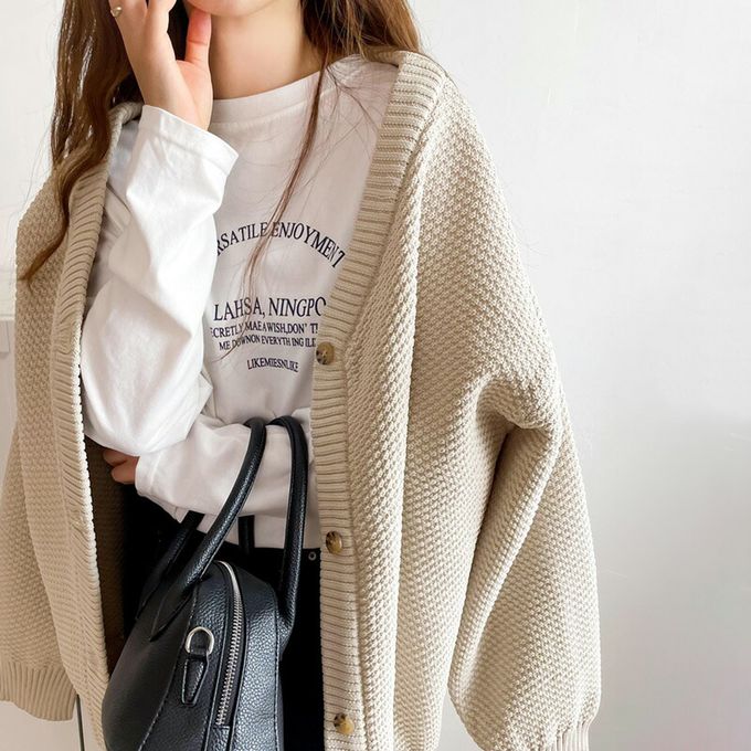 日本 Classical Elf - 前後2WAY麻花紋針織外套/上衣-淺米杏