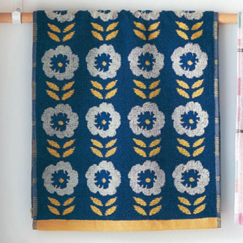 日本千趣會 - 葡萄牙製 純棉質感長毛巾-三色堇-深藍X黃 (34x80cm)