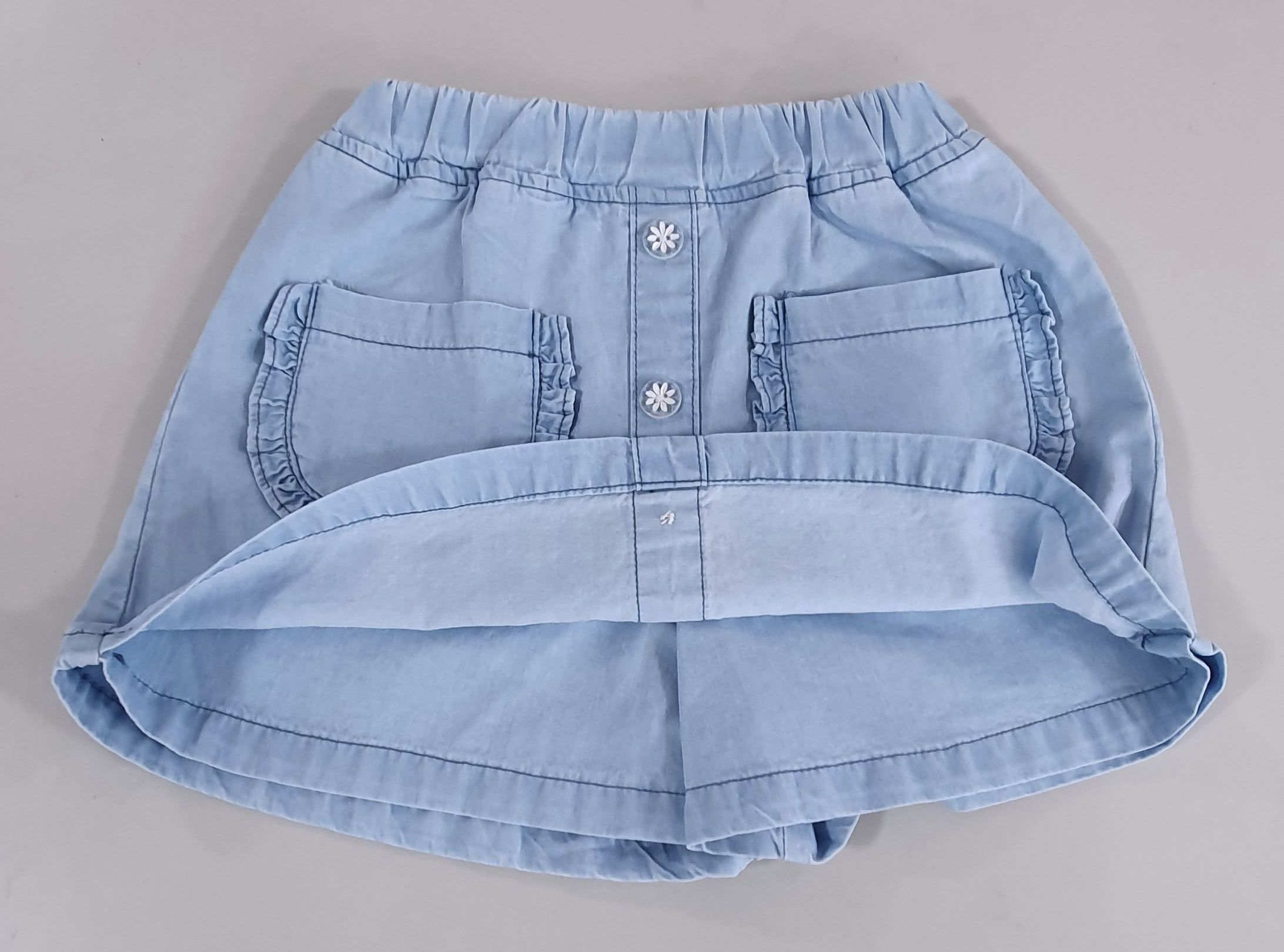 韓國 ERU - 花朵鈕釦雙口袋牛仔褲裙