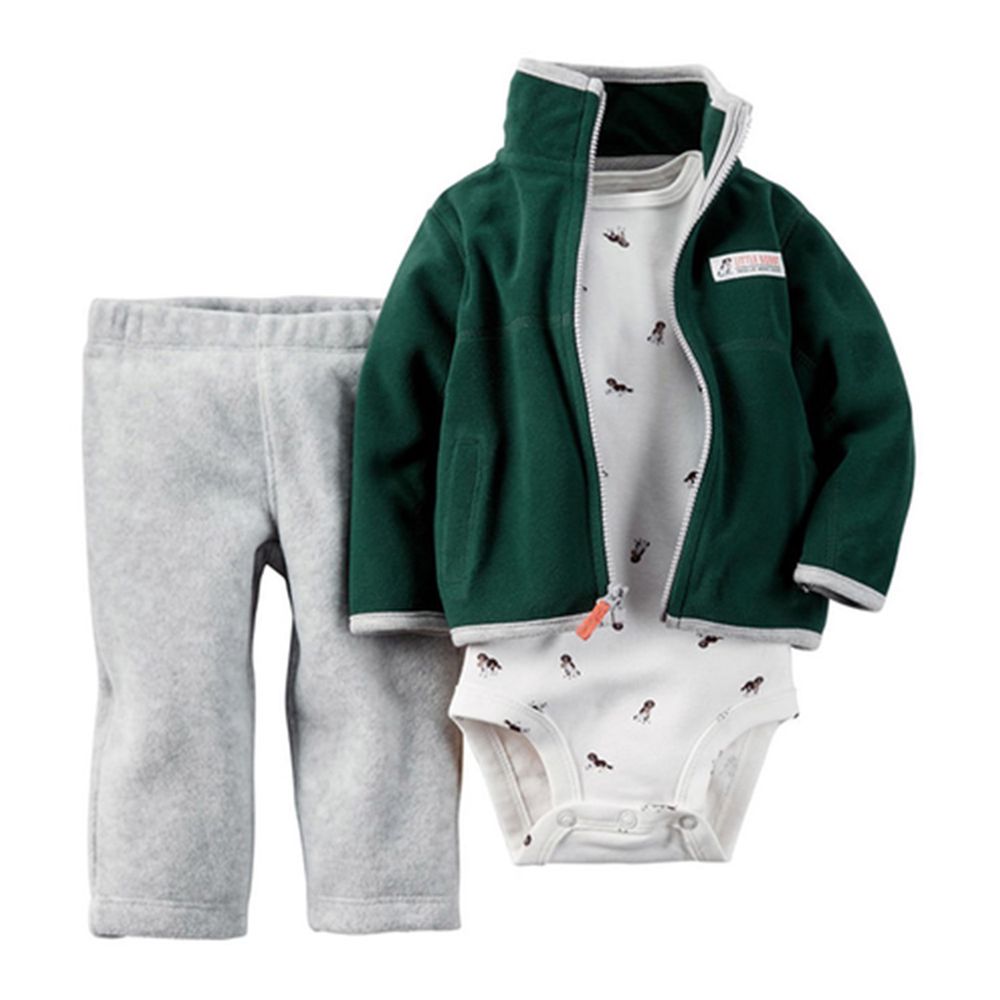 美國 Carter's - 嬰幼兒秋冬外套包屁衣長褲三件組-綠色組合 (9M)