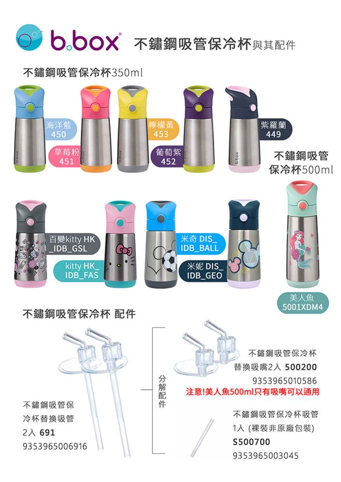 澳洲 b.box - 迪士尼不鏽鋼吸管保冷杯500ml (美人魚)