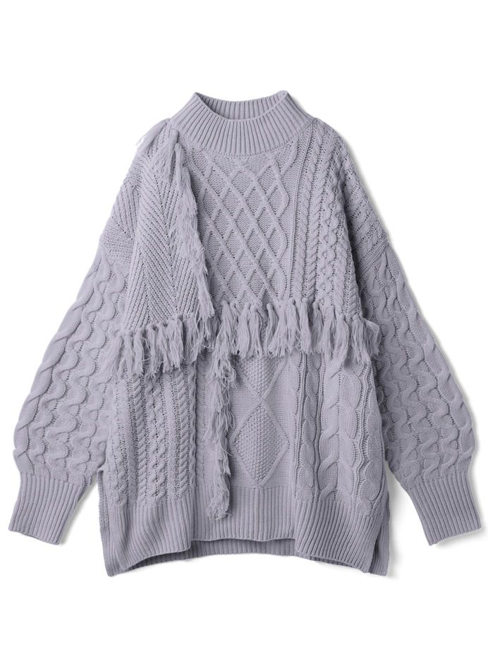 日本 GRL - 流蘇麻花針織毛衣-白