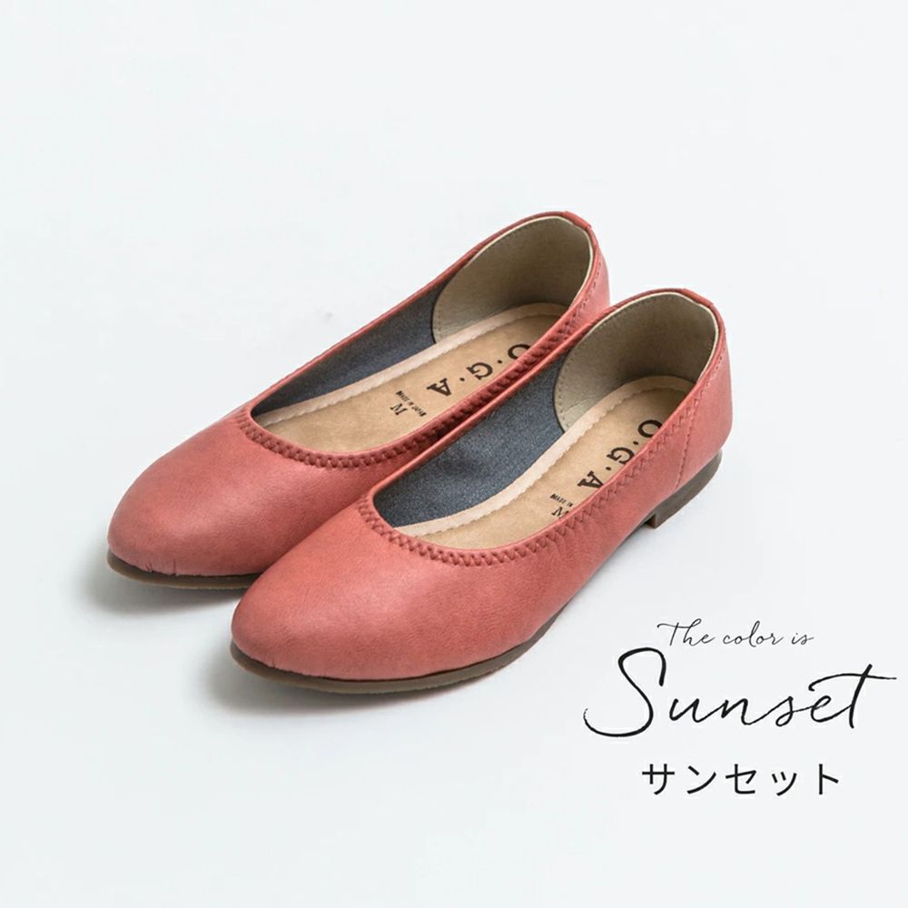 日本女裝代購 - 日本製 仿皮尖頭柔軟休閒平底包鞋-夕陽紅