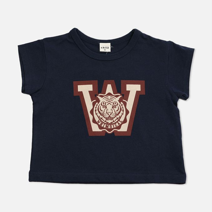 日本 Chil2 - 100%棉 印花柔軟短袖上衣-彩虹-深藍