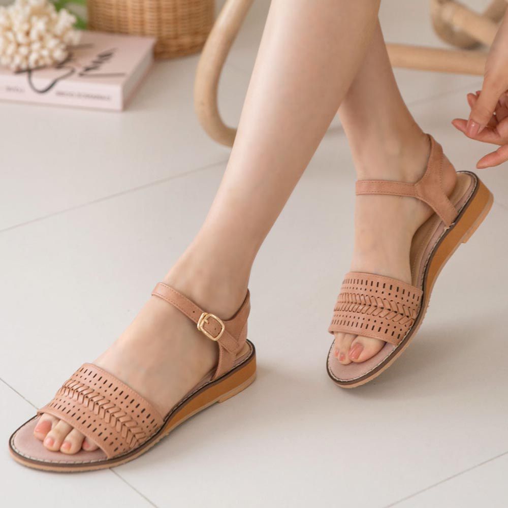 專利設計編織寬帶涼鞋(3.5cm)-粉