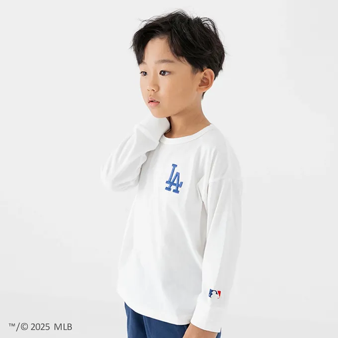日本 Chil2 - MLB聯名 品牌刺繡長袖上衣-洛杉磯道奇-白