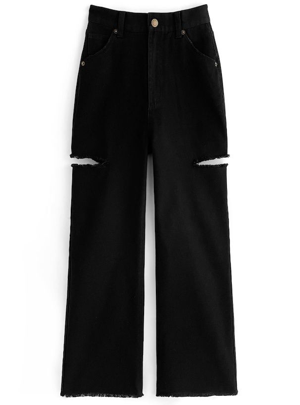 日本 GRL - 純棉厚磅美式抓破長褲-米白