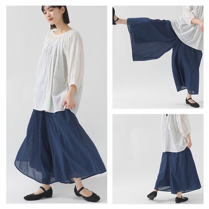 日本 OMNES - 100%印度棉 飄逸巴里紗超寬褲-深藍