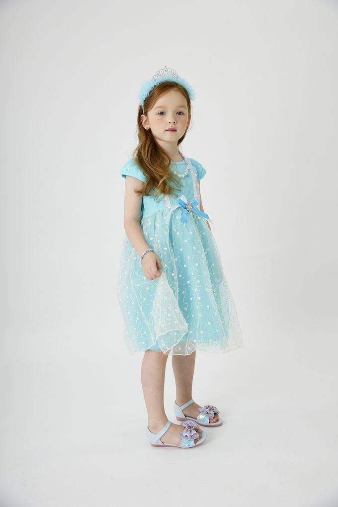 韓國 OZKIZ - (附配飾)公主點綴短袖紗裙洋裝-湖水綠