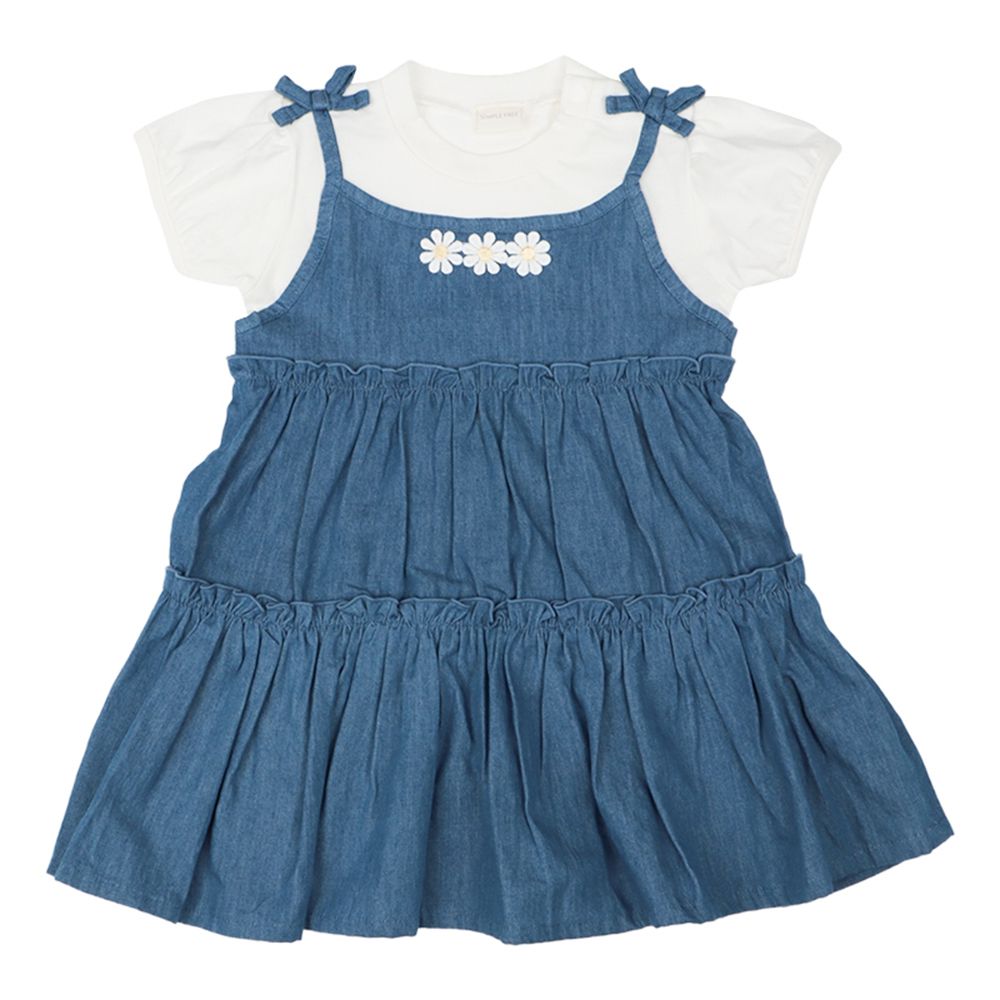 短袖假兩件洋裝-藍色