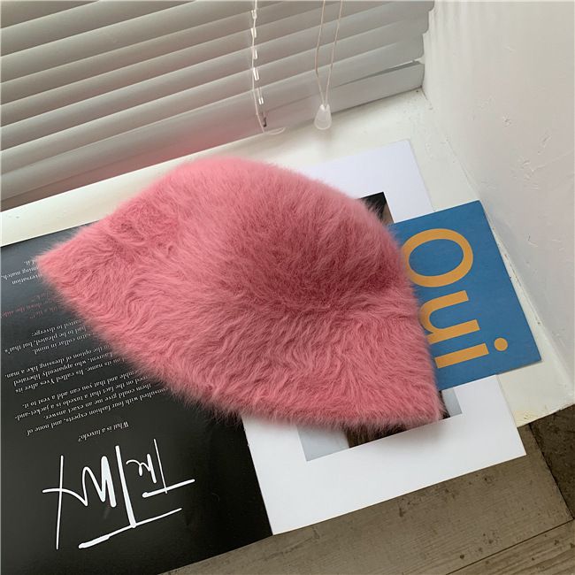 復古百搭絨毛漁夫帽-黑色 (M(56-58cm))