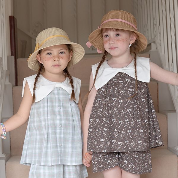 日本 Lycee mine - 可愛水手領無袖上衣-格子-粉紅