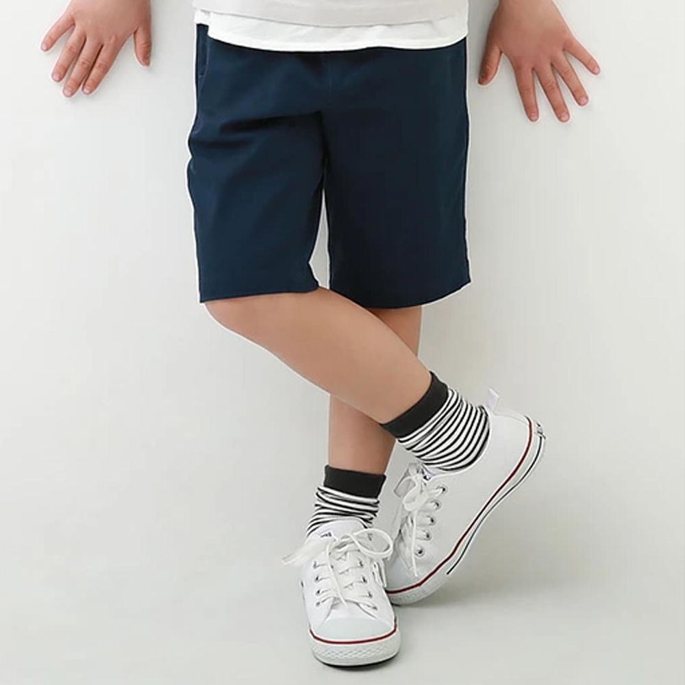 日本 devirock - 腰帶簡約滑板五分褲-深藍