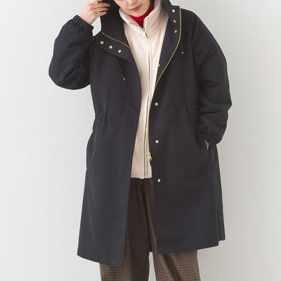 日本 OMNES - 潑水加工 派克連帽風衣長版外套-黑