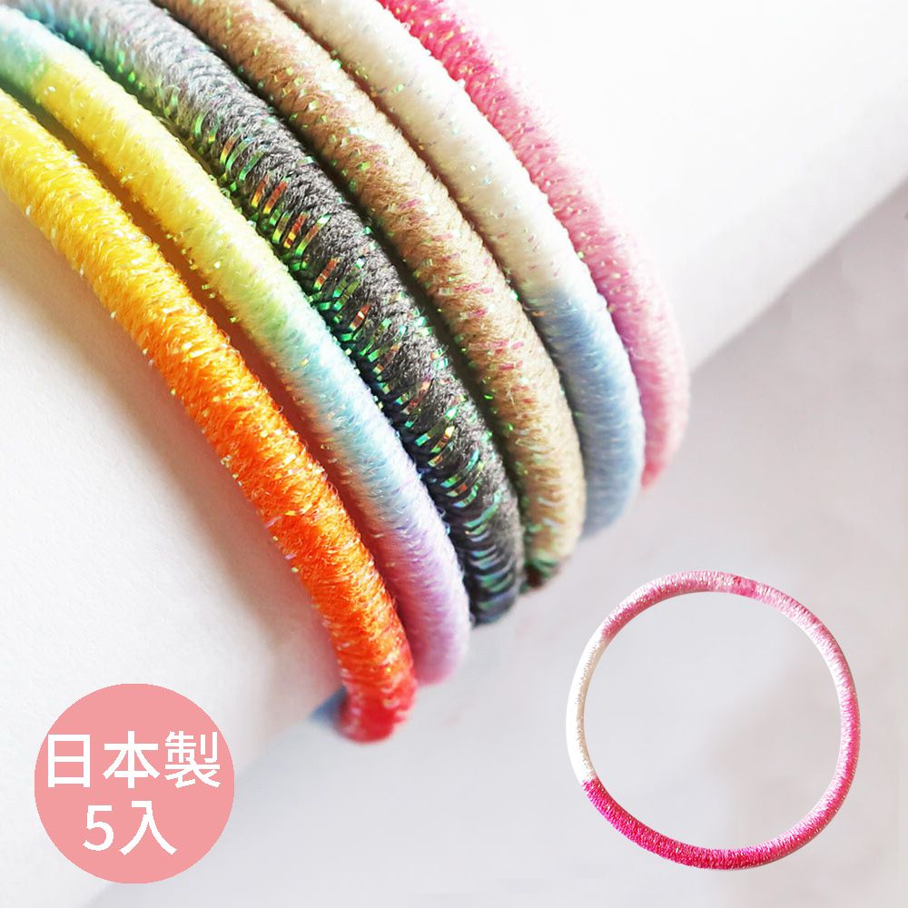 日本製 專利耐用漸層金蔥髮圈(5入組)-粉紅