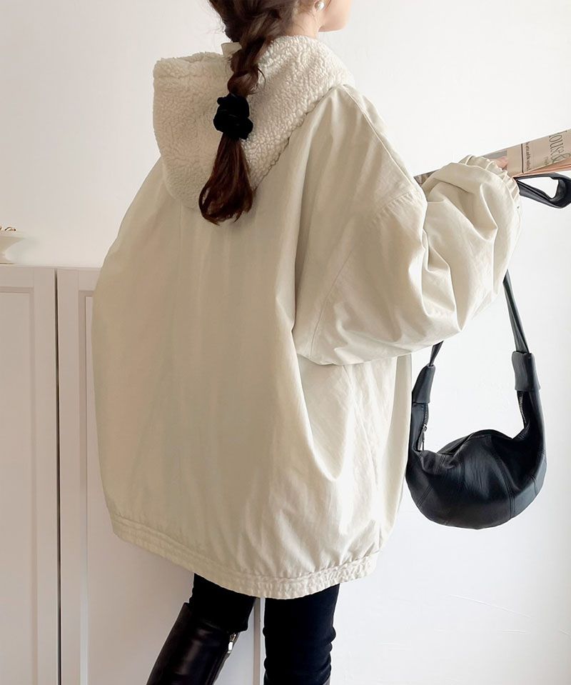 日本 Classical Elf - 刺繡防風前口袋鋪棉長袖上衣-摩卡