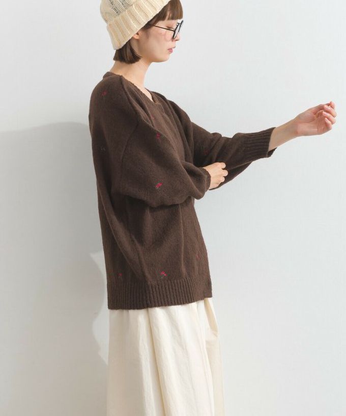 日本 Lupilien - 低調小花刺繡圓領開襟針織外套-橘紅