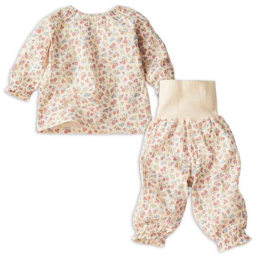 長袖家居服 穿衣練習-套頭式 小花-奶油色