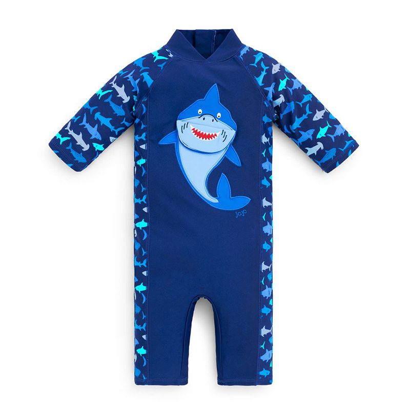 英國 JoJo Maman BeBe - 嬰幼兒/兒童連身式防曬泳裝-鯊魚玩耍