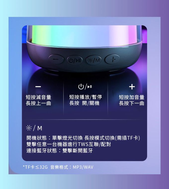 HP-HP惠普 - BTS02 炫光藍牙音箱 藍牙5.0 IP54 防水防塵