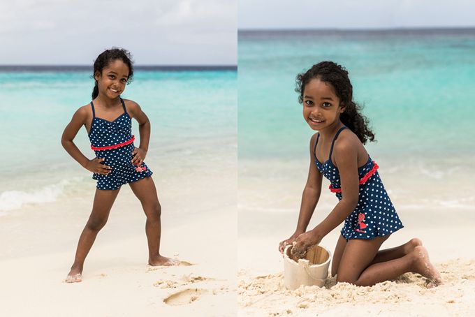 德國Playshoes - 抗UV防曬兒童連身泳裝-愛心荷葉邊裙