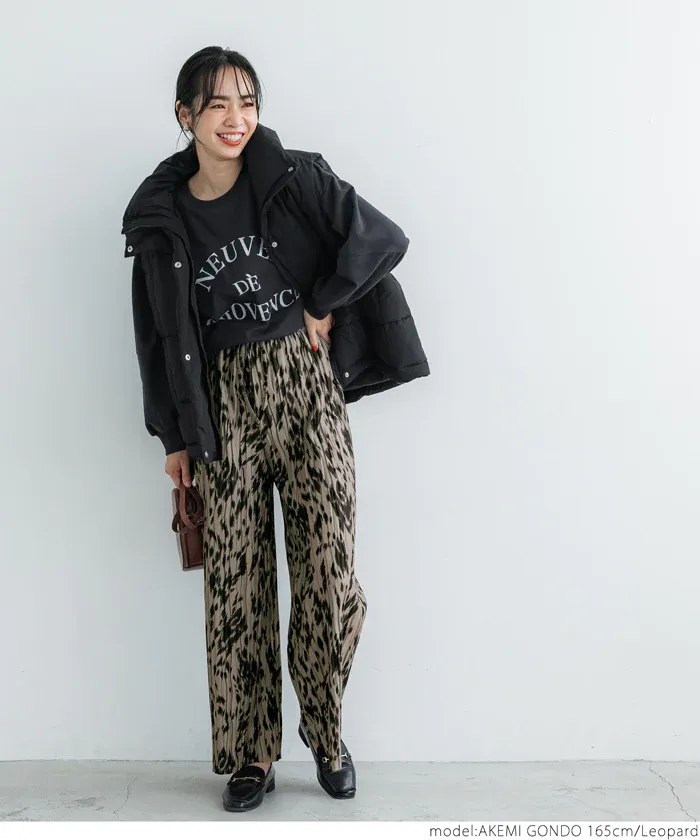 日本 COCA - [可剪裁] 百搭波浪紋垂墜寬褲-深灰