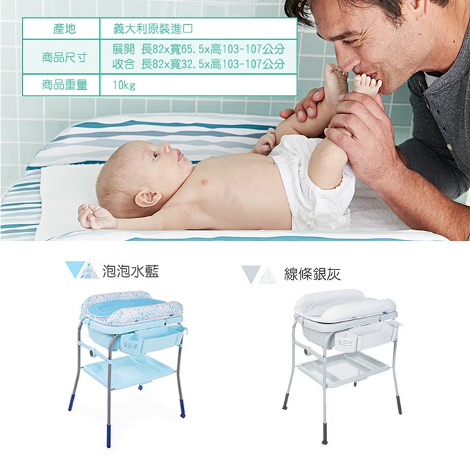 義大利 chicco - Cuddle & Bubble洗澡尿布台-線條銀灰