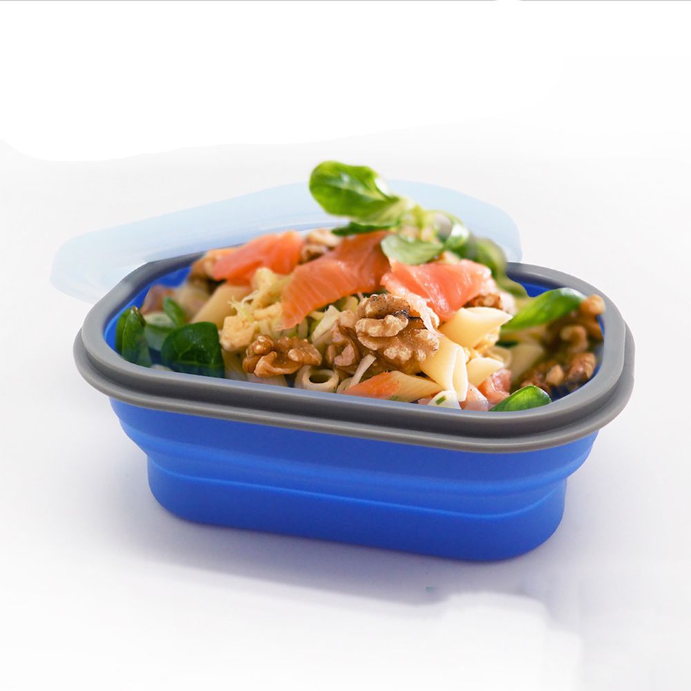 Lexngo - 矽膠蓋可摺疊餐盒-藍 (小)-11.5x19x7cm