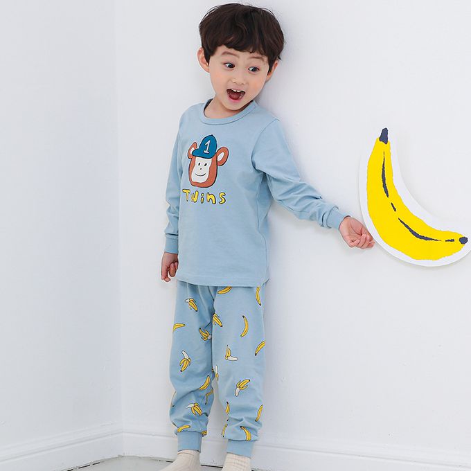 正韓 Cogibu - 極舒適無螢光劑 100% 有機棉幼兒/兒童睡衣/家居服套裝組-明星球猿