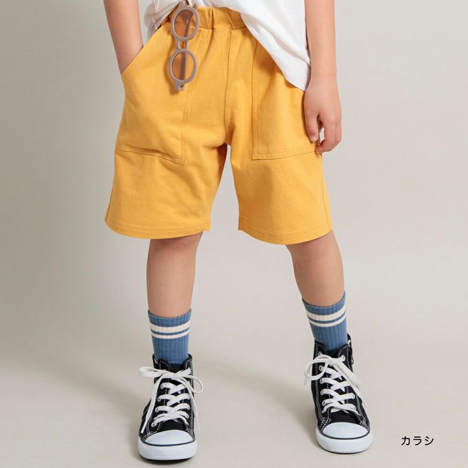 日本 BRANSHES - 100%棉 百搭休閒口袋短褲-白花-海軍藍