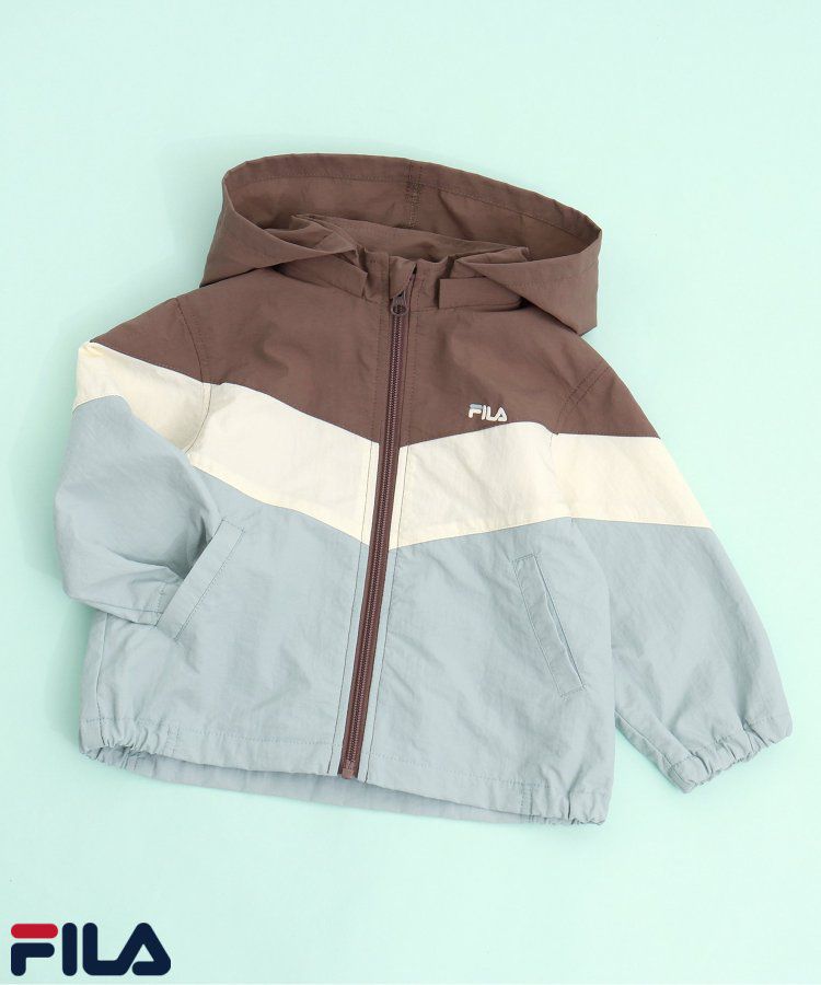 日本 apres les cours - FILA聯名 連帽可拆撞色風衣外套-摩卡x淺藍