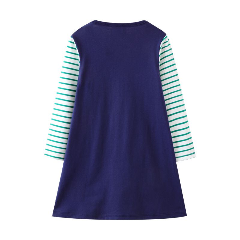 Jumping meters - 棉質圓領長袖連身洋裝-動物診療室-深藍+綠