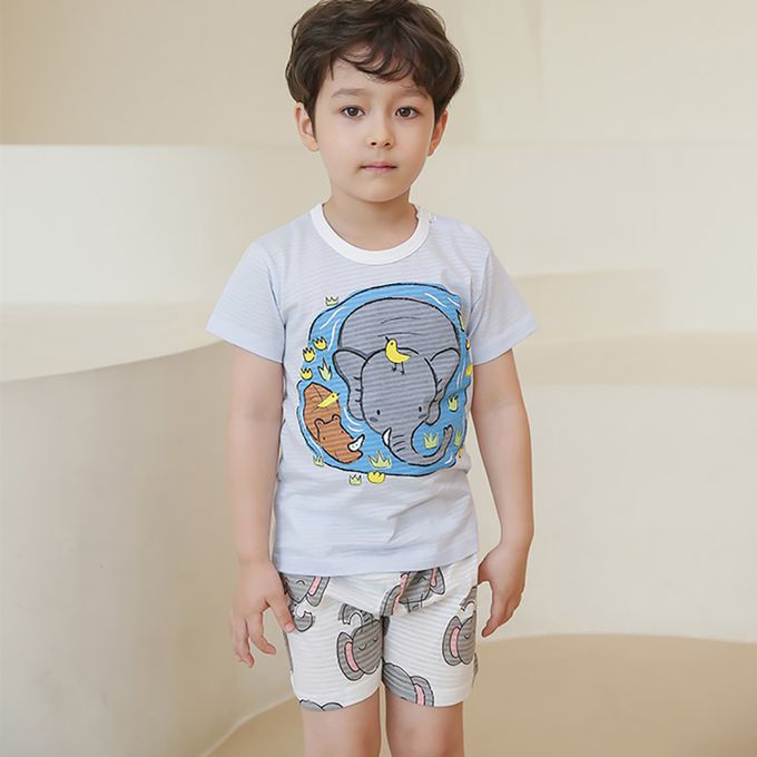 正韓 Puco - 超優質嬰幼兒/兒童短袖100% 有機棉家居服/睡衣-大象消暑