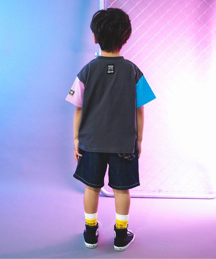 日本 BREEZE - 夏日祭典逗趣刺繡手巾牛仔短褲-幽默師匠-淺藍