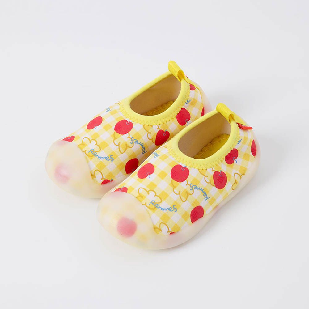 腳尖加強防護透氣快乾兒童沙灘鞋/戲水鞋-野餐蘋果-黃