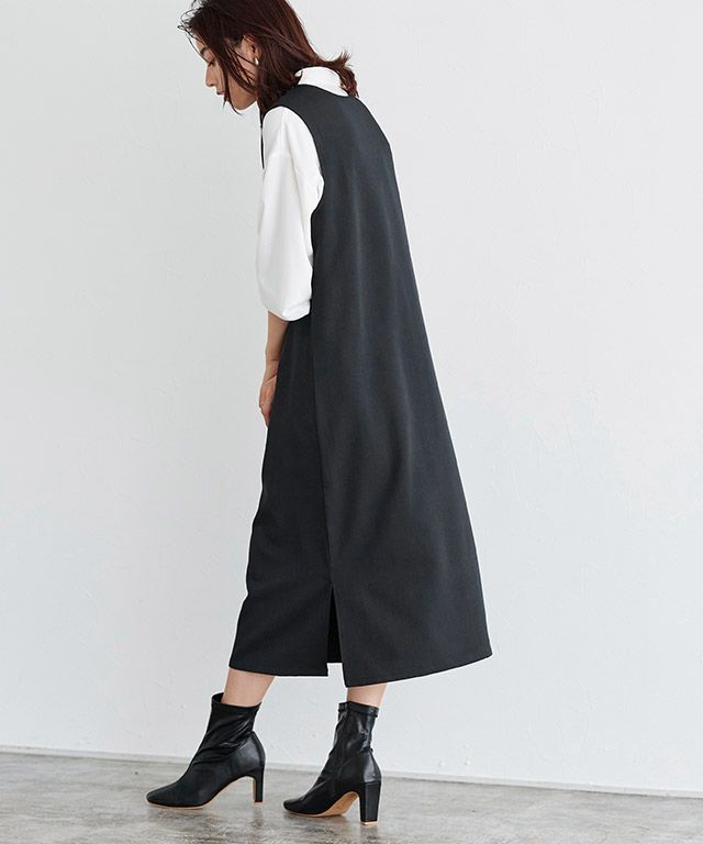 日本 Pierrot - 優雅氣質深V背心裙/洋裝-摩卡