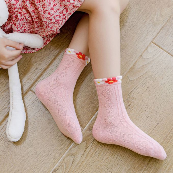 腳ㄚ子 - 幼/兒童棉質中筒襪 童襪 襪子 棉襪 兒童襪-粉色世界