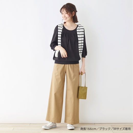 日本 BELLUNA - 100%棉柔軟抓皺長袖上衣-海軍藍