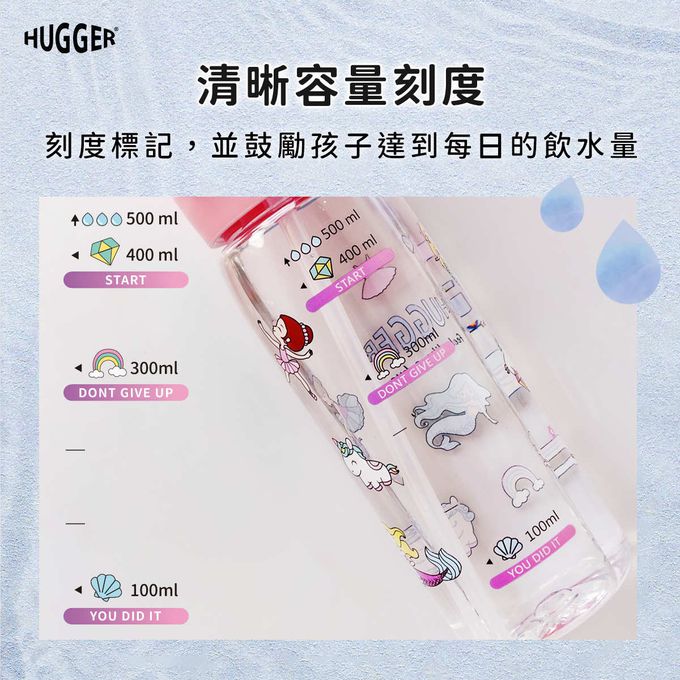 HUGGER - 彈蓋吸管水壺500ml (交通工具) + 2組替換吸管-透明大容量Tritan兒童激勵隨身水瓶
