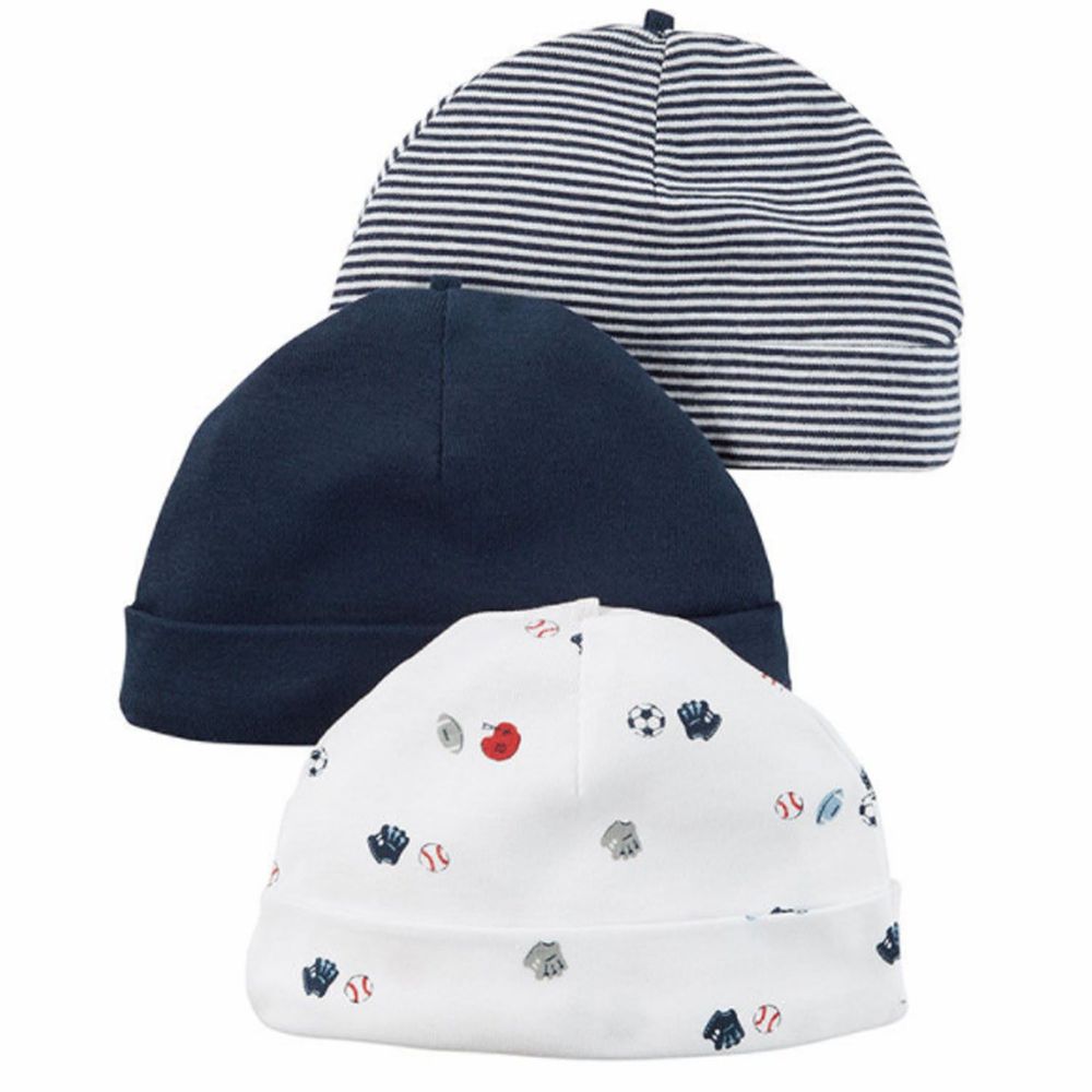美國 Carter's - 嬰幼兒保暖帽三組-玩樂世界 (0-3M)