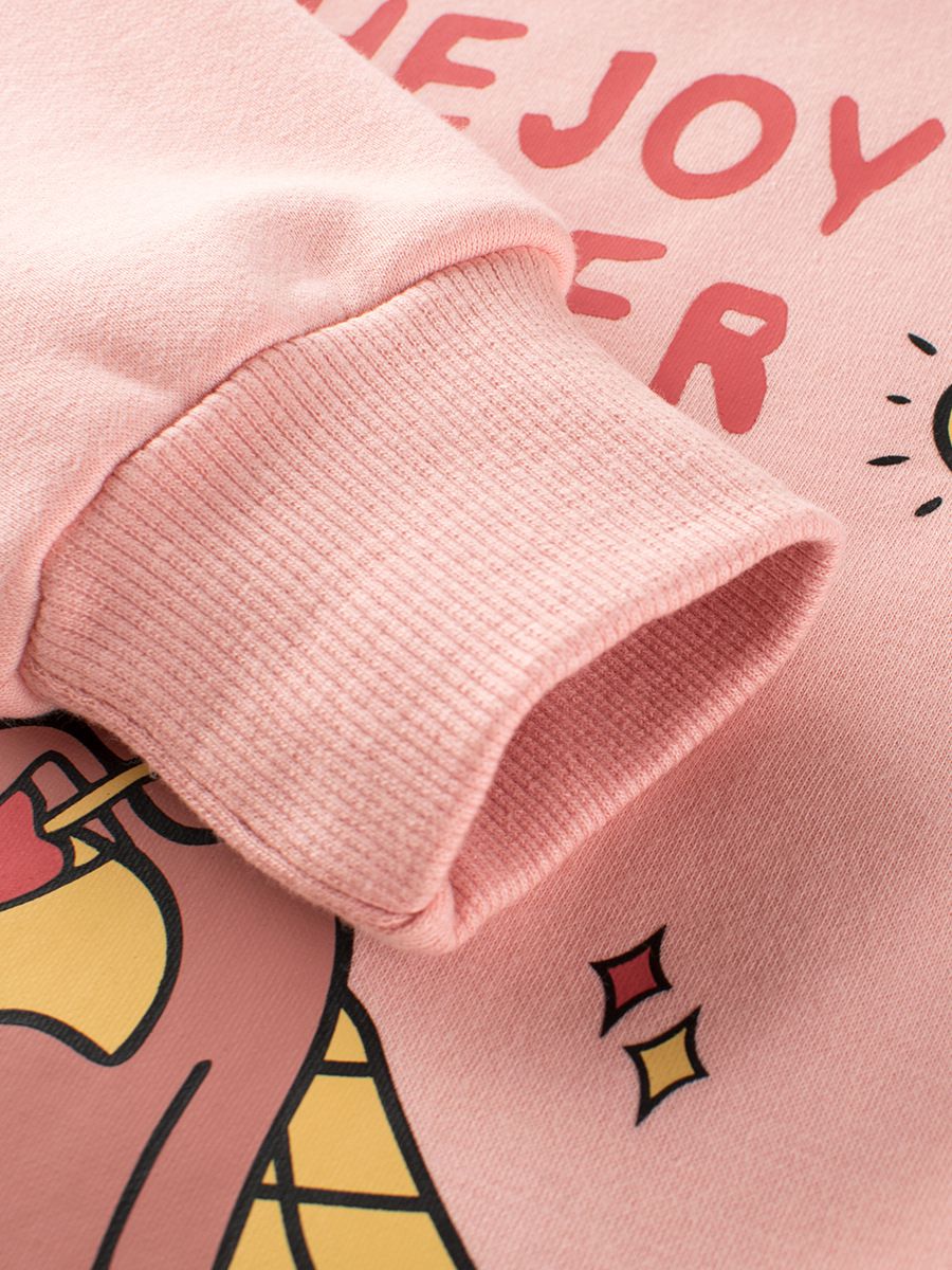 加絨圓領長袖上衣/大學T-夏日熊熊-粉色